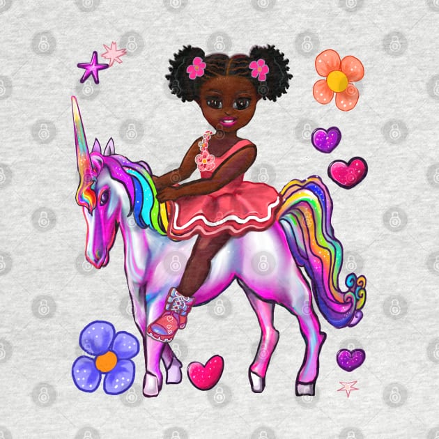 Princess on a unicorn cute black girl African American black princess by Artonmytee